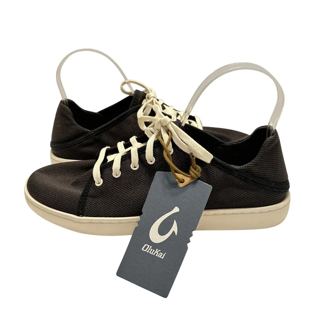 Olukai Women’s Black Canvas Lace-Up Sneakers